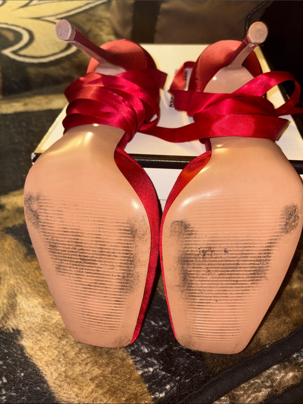 Steve Madden Red Satin Ankle Tie Ballet Pumps - Picture 9 of 10